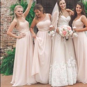 One shoulder blush formal gown